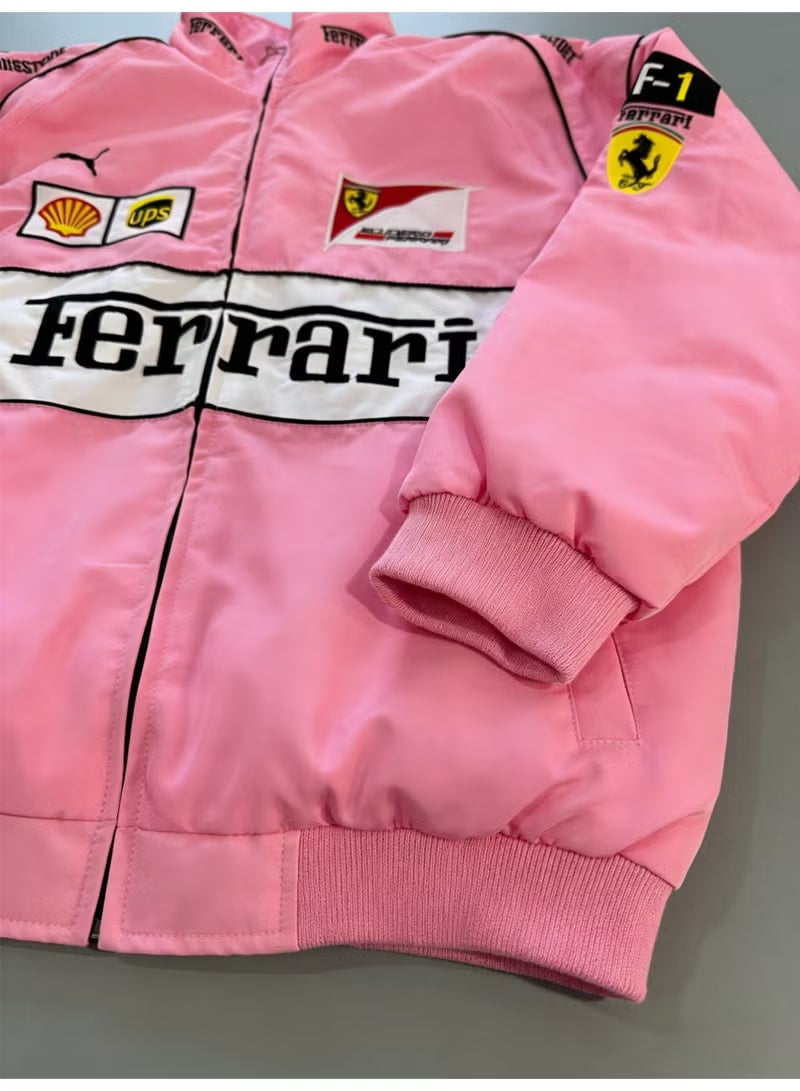 Ferrari racing suit fully embroidered racing suit motorcycle suit riding suit casual cotton-padded jacket thorn men's and women's coats - Image 5